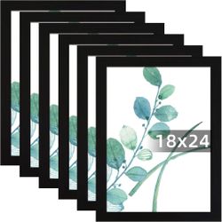 SESEAT 18x24 Picture Frame Black Set of 6, Display Pictures 18x24 Without Mat for Wall Mounting