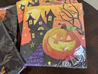 New Pair Set of 2 lunch dinner party Halloween napkins haunted house jack-o'-lantern pumpkin home house decor holidays