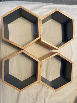Pillowfort Floating Oak and Navy Blue Shelves