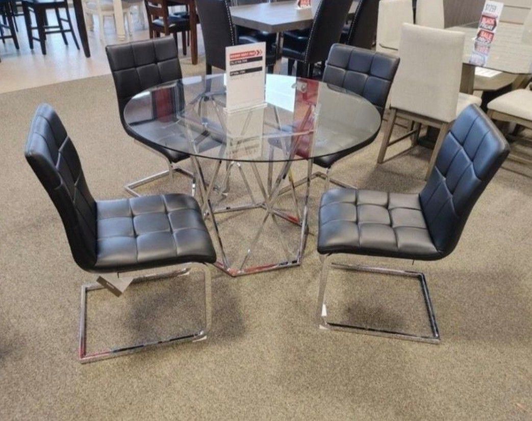 Glass Table / Dining Room Set🪑Black Chair 💥 Brand New