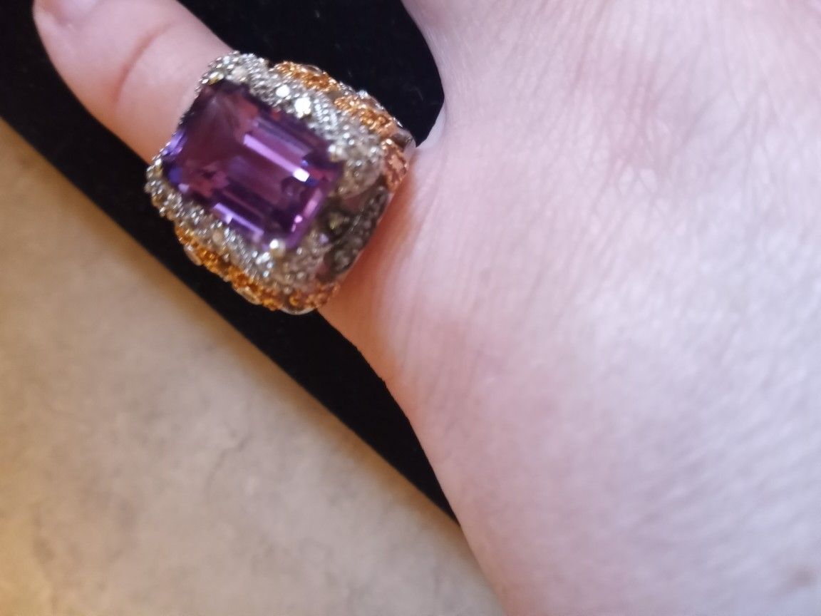 6.65 CT Amethyst Sapphire Real Diamonds Ring