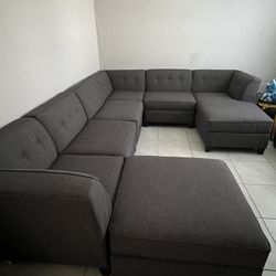 Gray 7 Piece Sectional Sofa With Ottoman
