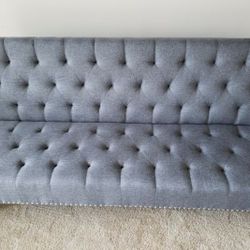 Brand New Grey Denim Linen Tufted Sofa Bed With A Nail Head Trim 