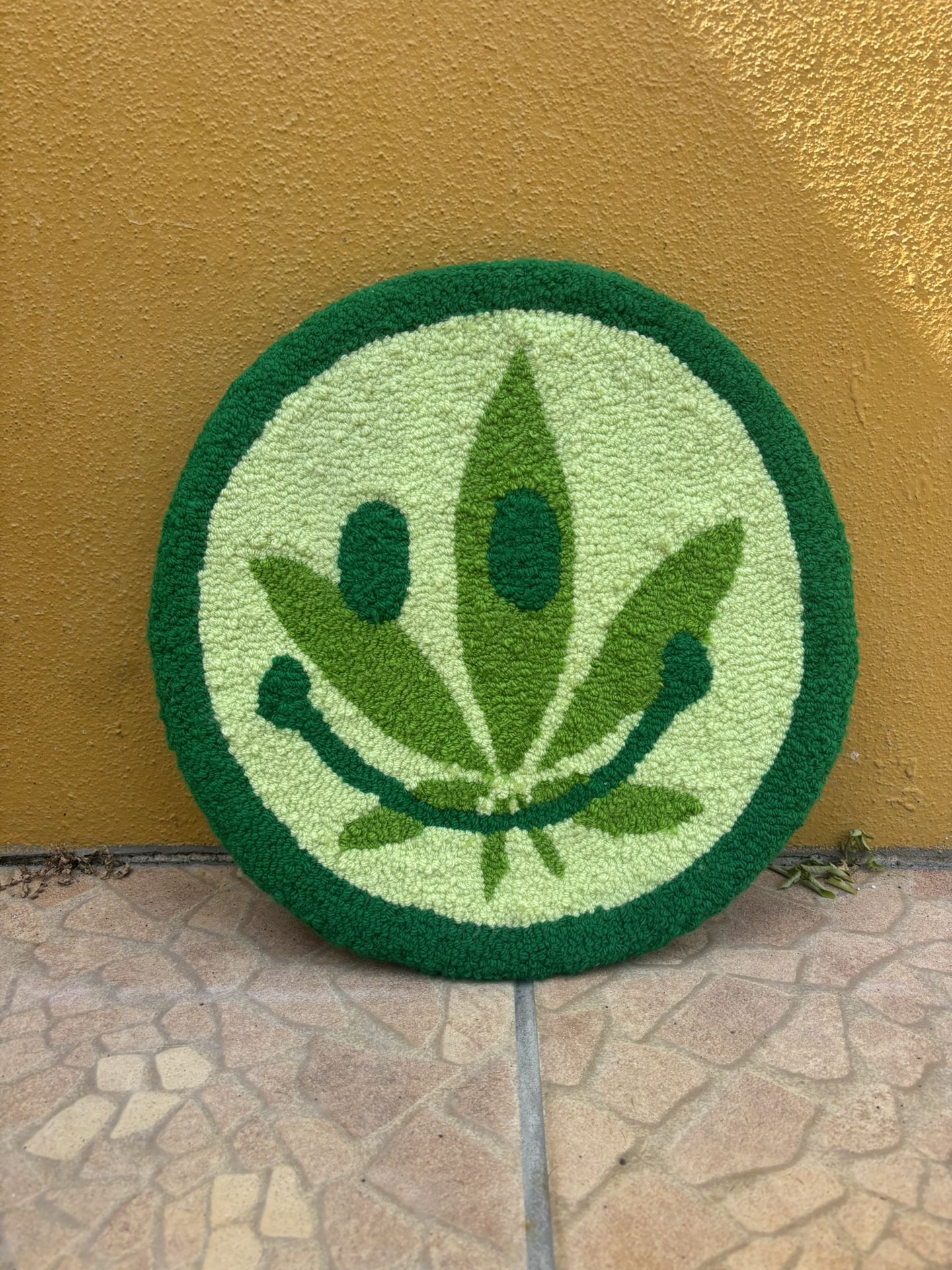 Weed leaf smiley face rug art