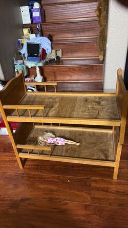 VTG wooden 2-Doll bunk bed  25” long 12” tall