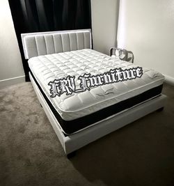 New queen bed frame with mattress