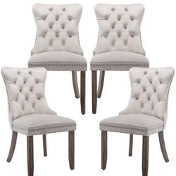 New in box set of 4 beige velvet dining chairs solid wood frame (12 available)