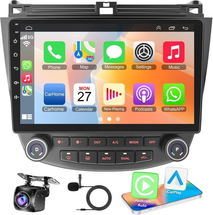 Android 13 Car Radio for Honda Accord 2003 2004 2005 2006 2007, 10.1 Inch Touch Screen Support Wireless CarPlay & Android Auto, Bluetooth 5.2, GPS & W