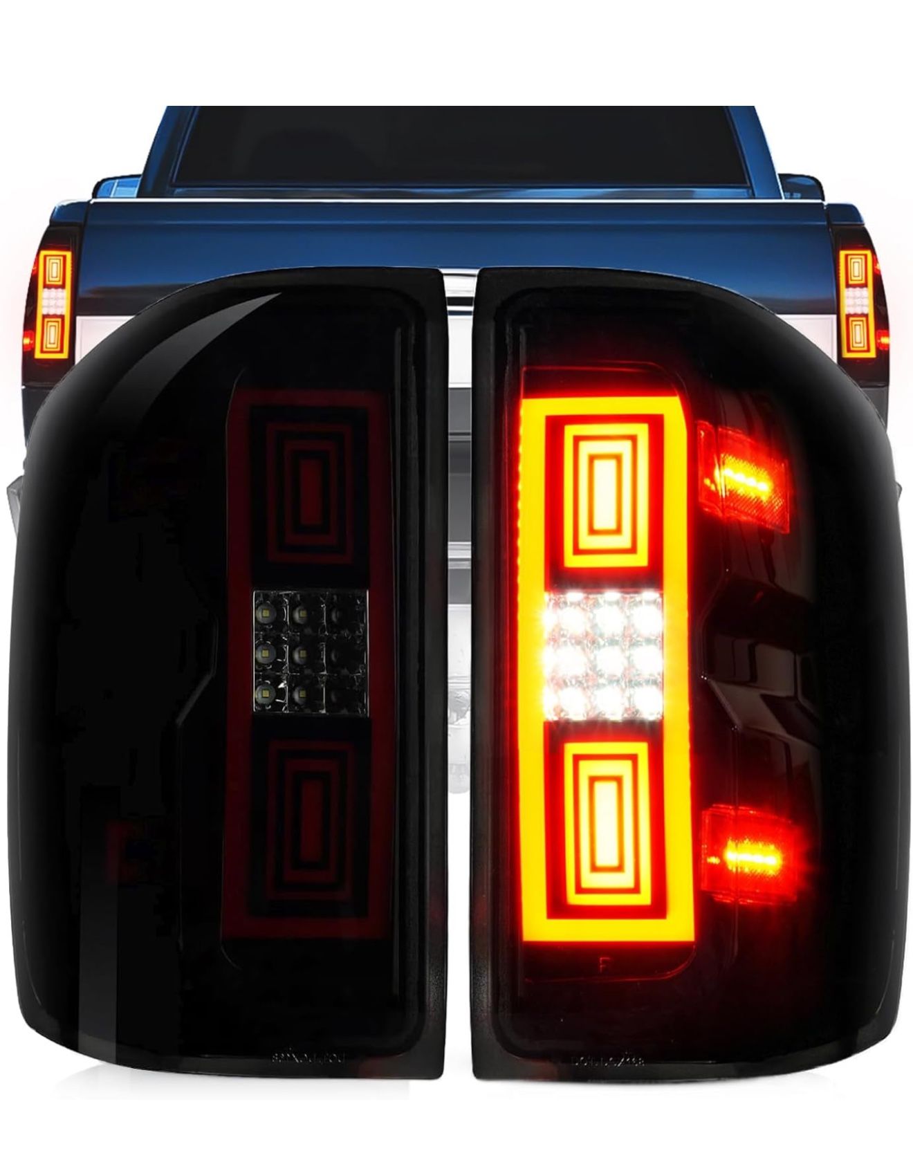 LED Tail Light Fit for Chevy Silverado 1 HD 3500 HD 2014-2018, for GMC Sierra 3500 HD 2015-2018 with Dual Wheel [Factory Halogen Model] Driver