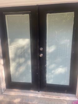 Black French Double Door with Built-In Blinds