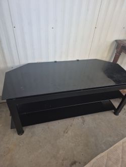 Black Glass Top TV Stand with Lower Shelf