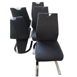 Black Leather Upholstered Mermaid-shaped Dining Chairs with Chrome Legs (Set of 6 )