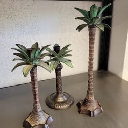 Set Of 3 PALM THEMED CANDLE HOLDERS 