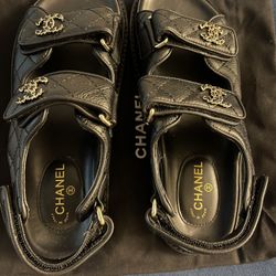 Chanel Dad Sandals Slides Mules G45507 Black Lambskin Leather with dust bag sz40