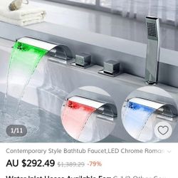 Contemporary Style Bathtub Faucet, LED Chrome Roman/ New in Box!