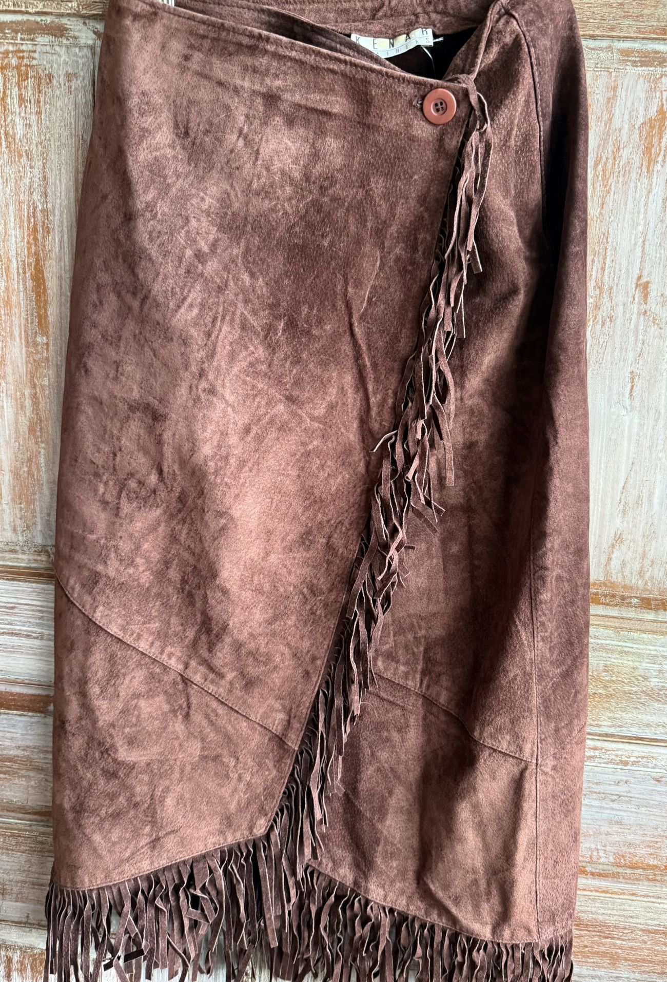 Suede-Fringe Wrap Skirt – Western Boho Style (Brown)