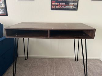 Modern Walnut Computer Desk with Hairpin Legs