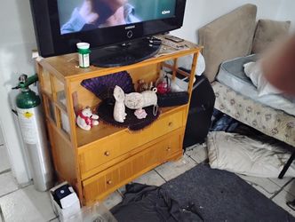 Wooden Dresser With Glass Windows