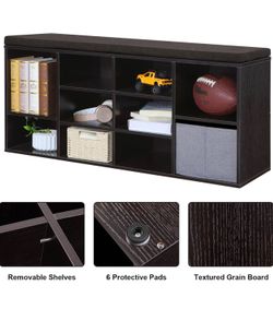 Shoe Bench, Storage Bench with Padded Seat, Entryway Bench with 10 Compartments, for Bedroom, 11.8 x 40.9 x 18.9 Inches, Espresso Brown and Chestnut B