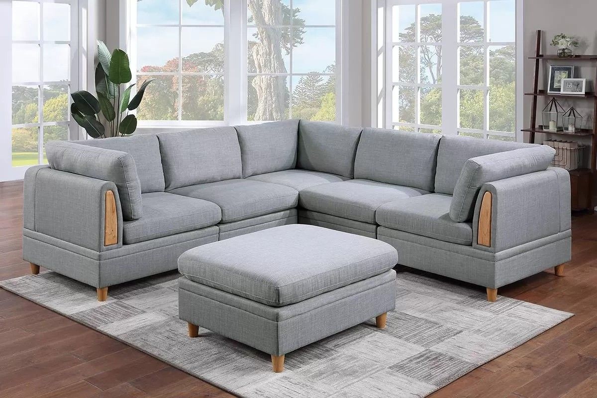 Brand New Light Grey Modular Sectional Sofa w Ottoman 