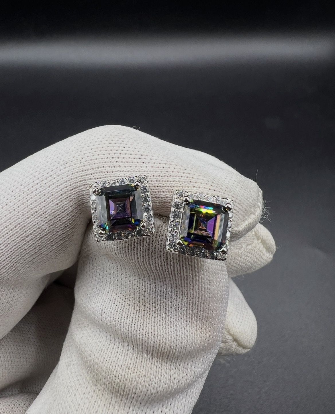 2.72ct 6mm Mystic Topaz with Moissanite Halo .925 silver