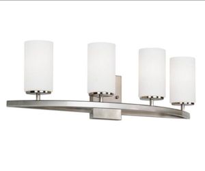 Sea Gull Lighting Visalia 28.25 in. W 4-Light Brushed Nickel Bathroom Vanity Light with White Etched Glass Shades
