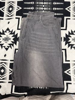 Dark Grey Men Wide Leg Jeans 