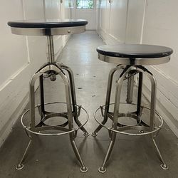 Pair of Restoration Hardware Swivel & Adjustable Bar Stools, Industrial Chic Inspired