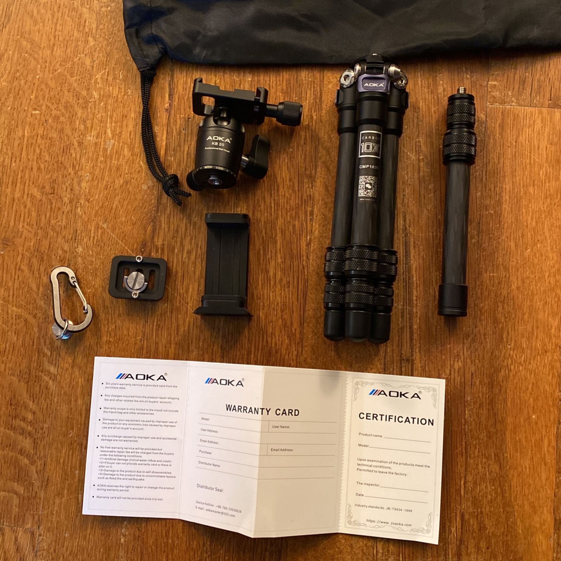 AOKA CMP163 Carbon Table Tripod + KB20 Ball Head + Phone And Camera Soft Clamp