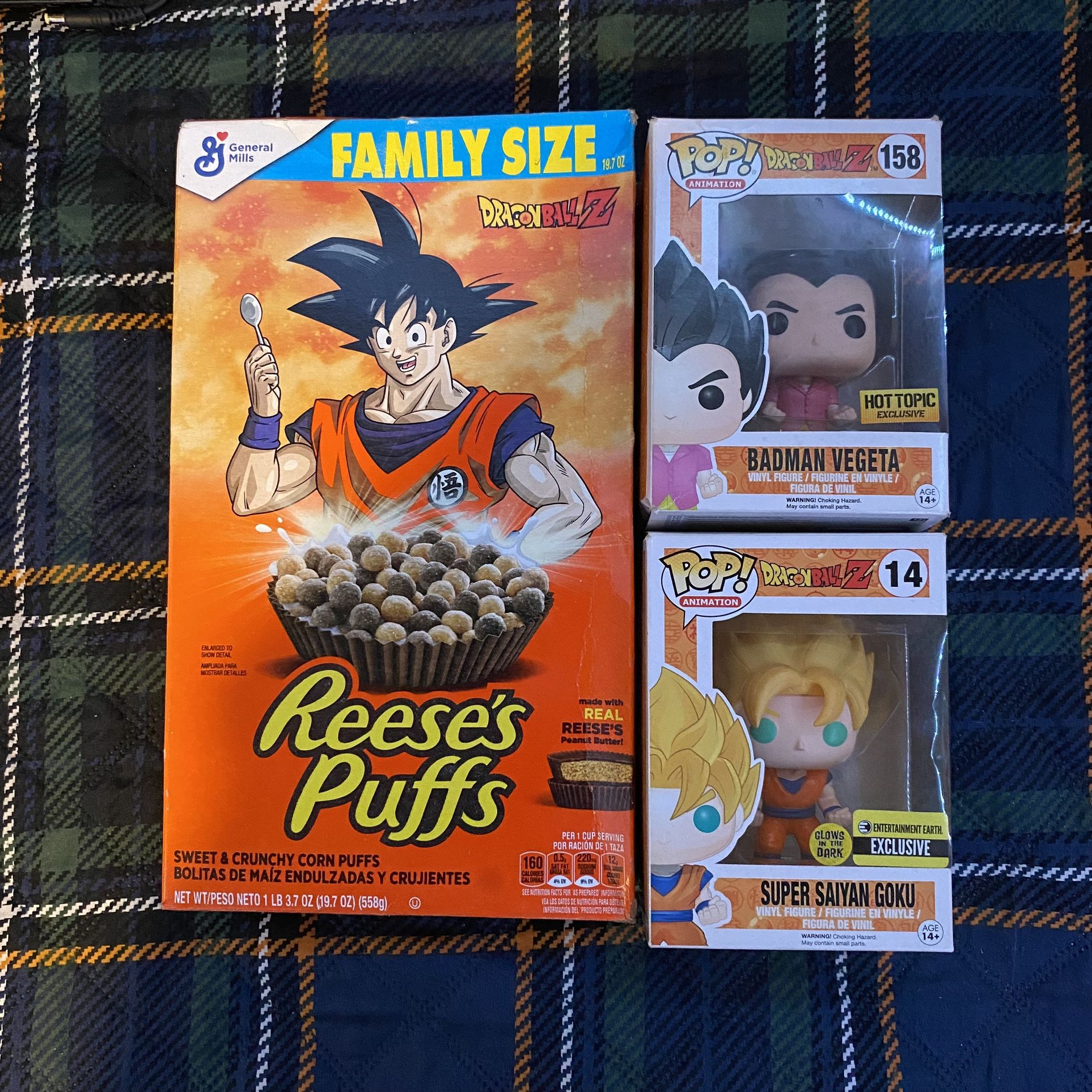 Dragon Ball Z Reese’s Puffs Cereal /w Ssj Goku and Badman Vegeta Exclusive Pops