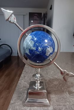 Traditional aluminum blue silver globe by: Ivory & Iris 13inch tall