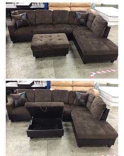 Brown Microfiber Sectional Couch And Ottoman