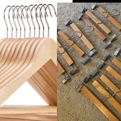 15 Wood Pant hangers & 10 regular wood  hangers