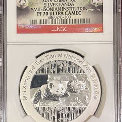 1 Oz Silver Panda China NGC PF70 Ultra Cameo W/Box & COA