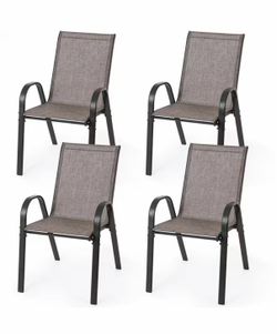 Brand New Stackable Patio Dining Chairs Set of 4 - Brown / Textilene