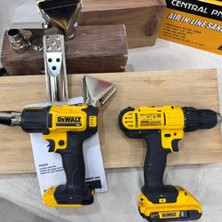 Dewalt Cordless Drill, Heat Gun, and 2A Battery