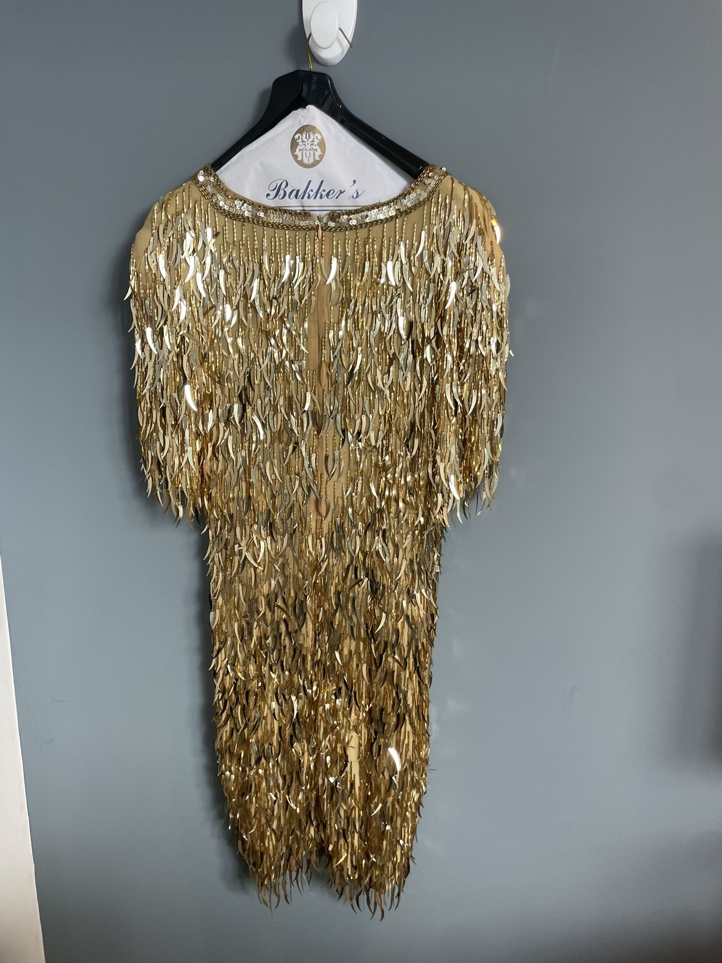 New Year's Party Bombshell Gold Beaded and Paillette Sequin Dress &  Accessories