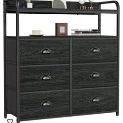 Furologee Dresser 6 Drawers with Double Shelf, Tall Storage Organizer Unit