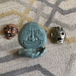 Vintage Burial Face Mask Sculpture Abalone Mother of Pearl+4 Eyed Bottle Opener