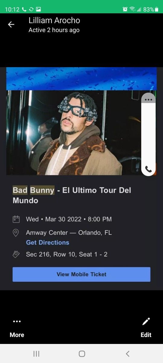 Dos Entradas Para El Concierto De Bad Bunny