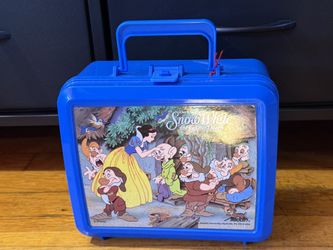 Vintage Disney Snow White Aladdin Blue Plastic Lunch Box With Thermos