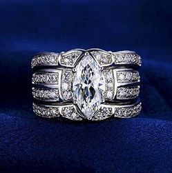 Marquise Cut 925 Sterling Silver White Topaz Crystal Wedding Set New
