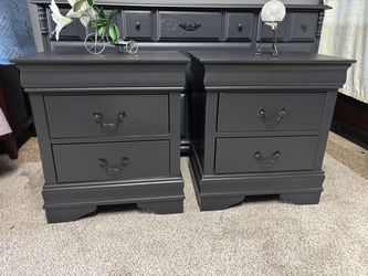 Pair of Gray 2-Drawer Nightstands