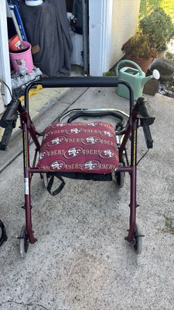 Drive Medical Folding Rollator Walker Burgundy Red Padded Seat Locking Brakes Adult Mobility Aid