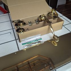 Schlage Brass Door Set and Kick Plate