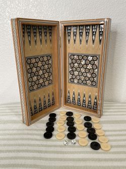 14 Inch Vintage Handmade Backgammon &Chess Board Egyptian Mother Of Pearl