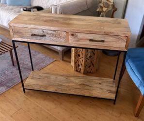 Mango Wood & Black Iron Entryway Table