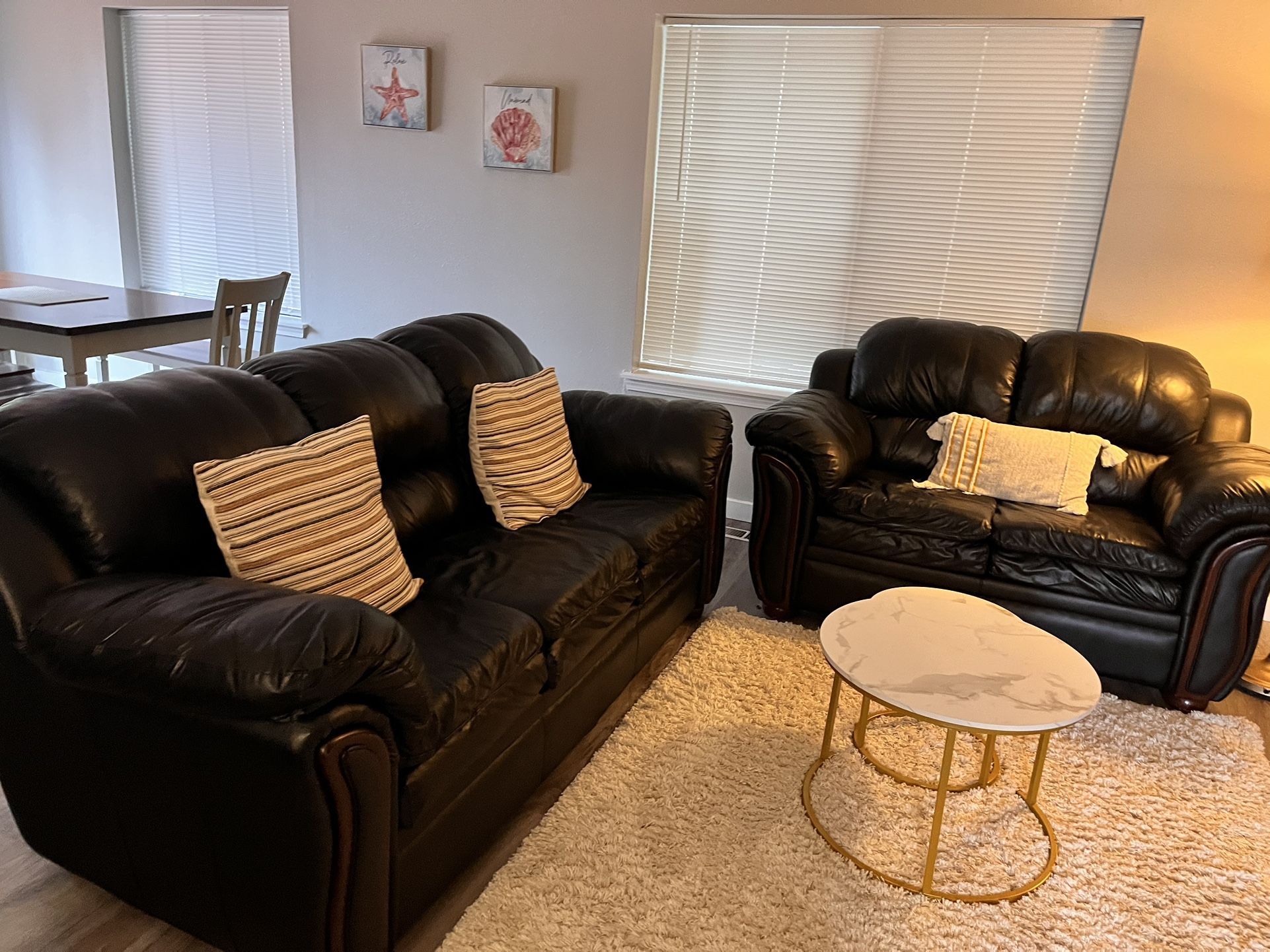 Black  Leather Sofa And Love Seat