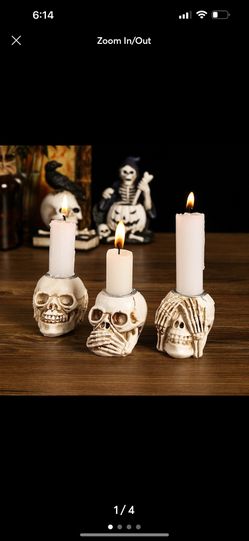3Pcs Set Candle Holder Spooky Horror Decor with Unique Skull