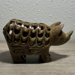 Rhinoceros Stone Carving Marble With Small Baby Rhino Inside. Home office decor